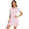 imageWiWi Nightgowns for Women Short Sleeve Sleepshirt Pajama Shirt Viscose from bamboo Soft Sleep Dress Vneck Nightshirt SXXLCpink