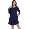 imageWiWi Nightgowns for Women Sleep Dress Soft Long Sleeve Curved Hem Nightgown with PocketsViscose from Bamboo SXXLNavy