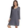 imageWiWi Nightgowns for Women Soft Long Sleeve Nightgown Plus Size Sleep Shirt Pajama Gown Viscose from Bamboo S4XAcharcoal