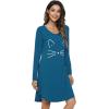 imageWiWi Nightgowns for Women Soft Long Sleeve Nightgown Plus Size Sleep Shirt Pajama Gown Viscose from Bamboo S4XBteal BlueCat