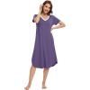 imageWiWi Nightgowns for Women Viscose from Bamboo Nightshirts Short Sleeve Nightshirt Sleep Gowns Loungewear Nightdress SXXLLavender
