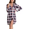 imageWiWi Nightgowns for Women Viscose from Bamboo Soft Long Sleeve Sleep Shirt SXXLNavyRed Stripe Plaid