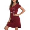 imageWiWi Soft Nightgowns for Women Viscose from Bamboo Sleep Shirts Plus Size Pajamas Short Sleeve Sleepwear S4XBwine Cat