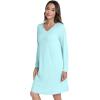 imageWiWi Viscose Made from Bamboo Nightgowns for Women Long Sleeve Satin V Neck Night shirt Soft Sleepshirt Sleepwear SXXLAqua