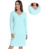imageWiWi Viscose Made from Bamboo Nightgowns for Women Long Sleeve Satin V Neck Night shirt Soft Sleepshirt Sleepwear SXXLAqua
