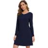 imageWiWi Viscose Made from Bamboo Nightgowns for Women Long Sleeve Satin V Neck Night shirt Soft Sleepshirt Sleepwear SXXLNavy