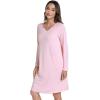 imageWiWi Viscose Made from Bamboo Nightgowns for Women Long Sleeve Satin V Neck Night shirt Soft Sleepshirt Sleepwear SXXLPink