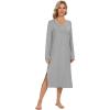 imageWiWi Viscose from Bamboo Nightgowns for Women Long Sleeve Nightgown Soft Pajamas Warm Sleepwear Dress Night Gowns SXXLHeather Grey