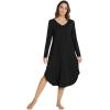 imageWiWi Womens Long Sleeve Nightgowns Lightweight Crew Neck Sleepwear With Pockets Viscose from Bamboo SXXLBlack