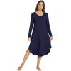 imageWiWi Womens Long Sleeve Nightgowns Lightweight Crew Neck Sleepwear With Pockets Viscose from Bamboo SXXLNavy