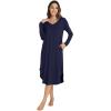 imageWiWi Womens Long Sleeve Nightgowns Lightweight Crew Neck Sleepwear With Pockets Viscose from Bamboo SXXLNavy