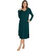imageWiWi Womens Long Sleeve Nightgowns Lightweight Crew Neck Sleepwear With Pockets Viscose from Bamboo SXXLPeacock Green