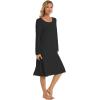 imageWiWi Womens Long Sleeve Nightgowns Scoop Neck Sleepwear Sleep Dress Bamboo Viscose Comfy Sleep Pjs Gowns SXXLBlack