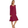 imageWiWi Womens Long Sleeve Nightgowns Scoop Neck Sleepwear Sleep Dress Bamboo Viscose Comfy Sleep Pjs Gowns SXXLWine
