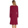 imageWiWi Womens Long Sleeve Nightgowns Scoop Neck Sleepwear Sleep Dress Bamboo Viscose Comfy Sleep Pjs Gowns SXXLWine