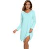 imageWiWi Womens Long Sleeve Viscose from Bamboo Nightgowns Soft Sleep Shirt V Neck Night Dress Button Down Nightshirt SXXLAqua