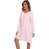 imageWiWi Womens Long Sleeve Viscose from Bamboo Nightgowns Soft Sleep Shirt V Neck Night Dress Button Down Nightshirt SXXLPink