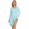 imageWiWi Womens Nightgowns Viscose from Bamboo Long Sleeve Nightshirt V Neck Soft Sleepwear Nightwear Sleep Dress SXXLAqua