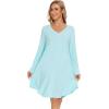 imageWiWi Womens Nightgowns Viscose from Bamboo Long Sleeve Nightshirt V Neck Soft Sleepwear Nightwear Sleep Dress SXXLAqua