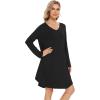 imageWiWi Womens Nightgowns Viscose from Bamboo Long Sleeve Nightshirt V Neck Soft Sleepwear Nightwear Sleep Dress SXXLBlack