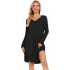 imageWiWi Womens Nightgowns Viscose from Bamboo Long Sleeve Nightshirt V Neck Soft Sleepwear Nightwear Sleep Dress SXXLBlack