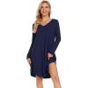 imageWiWi Womens Nightgowns Viscose from Bamboo Long Sleeve Nightshirt V Neck Soft Sleepwear Nightwear Sleep Dress SXXLNavy