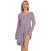 imageWiWi Womens Nightgowns Viscose from Bamboo Long Sleeve Nightshirt V Neck Soft Sleepwear Nightwear Sleep Dress SXXLViolet