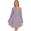 imageWiWi Womens Nightgowns Viscose from Bamboo Long Sleeve Nightshirt V Neck Soft Sleepwear Nightwear Sleep Dress SXXLViolet