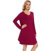 imageWiWi Womens Nightgowns Viscose from Bamboo Long Sleeve Nightshirt V Neck Soft Sleepwear Nightwear Sleep Dress SXXLWine