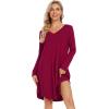 imageWiWi Womens Nightgowns Viscose from Bamboo Long Sleeve Nightshirt V Neck Soft Sleepwear Nightwear Sleep Dress SXXLWine