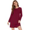 imageWiWi Womens Viscose from Bamboo Nightgowns Long Sleeve Crewneck Sleepshirts Casual Loose Gown Soft Sleep Shirt SXXLCwine