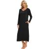 imageWiWi Nightgowns for Women Long Sleeve Loungewear Full Length Sleep Shirt Sleepwear Comfy Nightshirts with Pocket SXXLBlack