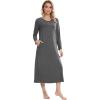imageWiWi Nightgowns for Women Long Sleeve Loungewear Full Length Sleep Shirt Sleepwear Comfy Nightshirts with Pocket SXXLDark Heather Grey