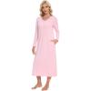 imageWiWi Nightgowns for Women Long Sleeve Loungewear Full Length Sleep Shirt Sleepwear Comfy Nightshirts with Pocket SXXLPink