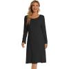 imageWiWi Womens Long Sleeve Nightgowns Scoop Neck Sleepwear Sleep Dress Bamboo Viscose Comfy Sleep Pjs Gowns SXXLBlack