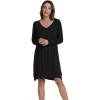 imageWiWi Womens Long Sleeve Viscose from Bamboo Nightgowns Soft Sleep Shirt V Neck Night Dress Button Down Nightshirt SXXLBlack