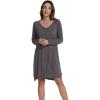 imageWiWi Womens Long Sleeve Viscose from Bamboo Nightgowns Soft Sleep Shirt V Neck Night Dress Button Down Nightshirt SXXLDark Grey