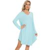 imageWiWi Womens Nightgowns Viscose from Bamboo Long Sleeve Nightshirt V Neck Soft Sleepwear Nightwear Sleep Dress SXXLAqua