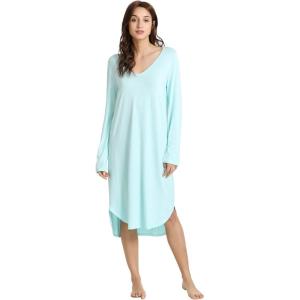 imageWiWi Bamboo Nightgowns for Women Soft Long Sleeve Sleep Shirt Sleepwear Comfy Loungewear Plus Size Nightshirts S4XAaqua