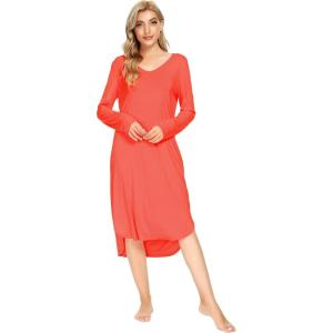 imageWiWi Bamboo Nightgowns for Women Soft Long Sleeve Sleep Shirt Sleepwear Comfy Loungewear Plus Size Nightshirts S4XAcoral