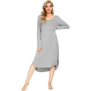 imageWiWi Bamboo Nightgowns for Women Soft Long Sleeve Sleep Shirt Sleepwear Comfy Loungewear Plus Size Nightshirts S4XAheather Grey