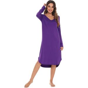 imageWiWi Bamboo Nightgowns for Women Soft Long Sleeve Sleep Shirt Sleepwear Comfy Loungewear Plus Size Nightshirts S4XAlilac