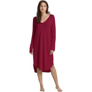 imageWiWi Bamboo Nightgowns for Women Soft Long Sleeve Sleep Shirt Sleepwear Comfy Loungewear Plus Size Nightshirts S4XAwine