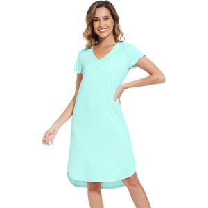 imageWiWi Bamboo Nightgowns for Women Soft Long Sleeve Sleep Shirt Sleepwear Comfy Loungewear Plus Size Nightshirts S4XBaqua