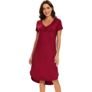 imageWiWi Bamboo Nightgowns for Women Soft Long Sleeve Sleep Shirt Sleepwear Comfy Loungewear Plus Size Nightshirts S4XBgarnet