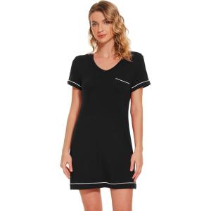 imageWiWi Bamboo Viscose Nightgowns for Women Soft Short Sleeve Sleep Nightgown Summer Lightweight Night Shirt SXXLAblack