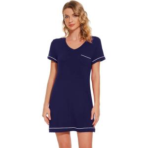 imageWiWi Bamboo Viscose Nightgowns for Women Soft Short Sleeve Sleep Nightgown Summer Lightweight Night Shirt SXXLAnavy