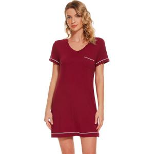 imageWiWi Bamboo Viscose Nightgowns for Women Soft Short Sleeve Sleep Nightgown Summer Lightweight Night Shirt SXXLAwine Red