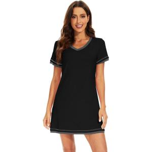 imageWiWi Bamboo Viscose Nightgowns for Women Soft Short Sleeve Sleep Nightgown Summer Lightweight Night Shirt SXXLBblack