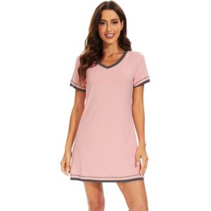 imageWiWi Bamboo Viscose Nightgowns for Women Soft Short Sleeve Sleep Nightgown Summer Lightweight Night Shirt SXXLBpeach Pink